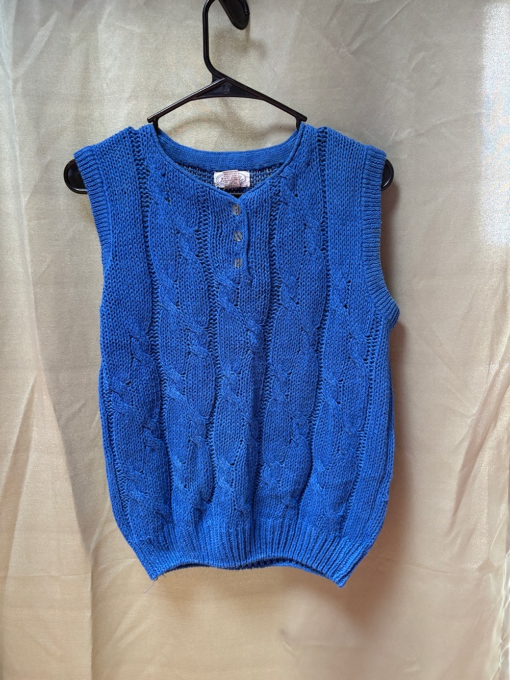 Parrinello Blue Knit Sweater Vest Cable Knit Button Front Size S